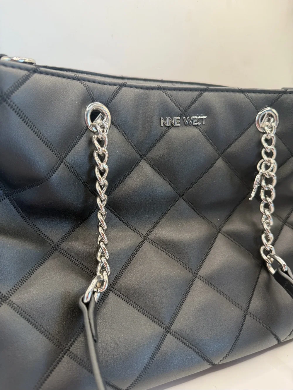 Nine West Black Quilted Chain Strap Tote Shoulder Bag